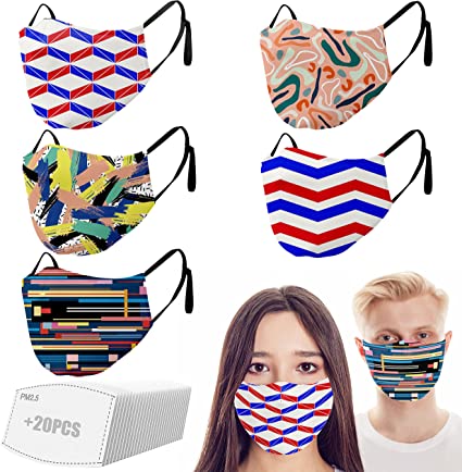 Photo 1 of 5PCS Cloth Face Covering with Adjustable Elastic Ear Loops,Reusable & Washable,Back to School Supplies 2 PACKS.
