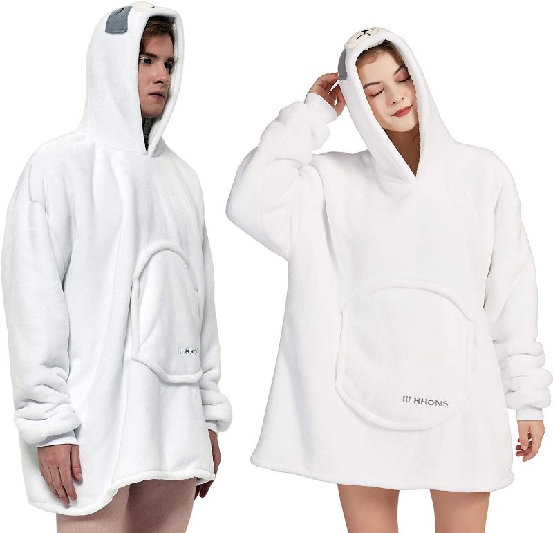 Photo 1 of Hoodie Blanket for Men White Adult Oversized Blankets Animal Sweatshirt Wearable Big Robes Gift
