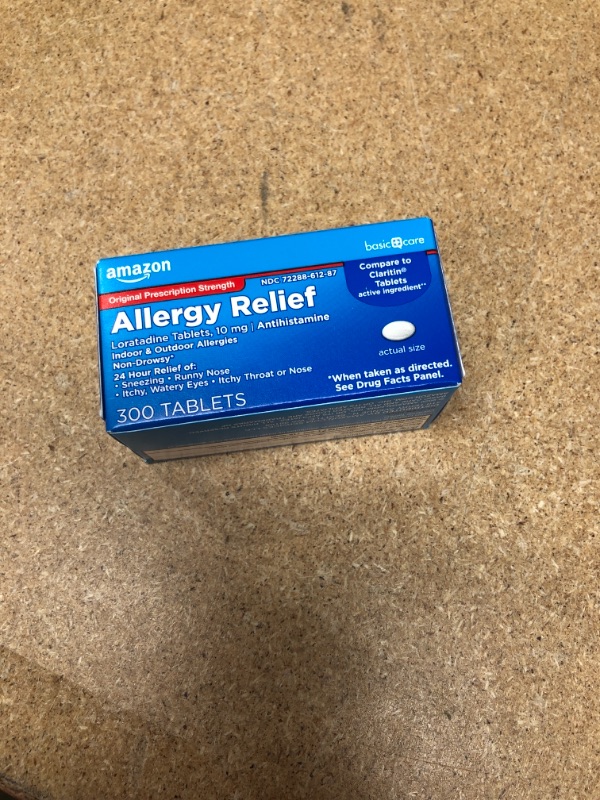 Photo 2 of ***NON-REFUNDABLE***
BEST BY 7/22
Amazon Basic Care Allergy Relief Loratadine Tablets 10 mg, Antihistamine, Allergy Medicine for 24 Hour Allergy Relief, 300 Count
