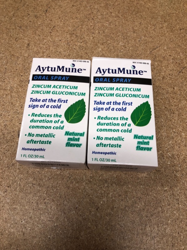 Photo 2 of ***NON-REFUNDABLE**
BEST BY 3/23
2 PACK AytuMune? Oral Spray for Immune System Support, Natural Zinc Remedy and Sore Throat Mist - Shorten and Calm Colds with Homeopathic Mint Spray Medicine (1 fl oz)
