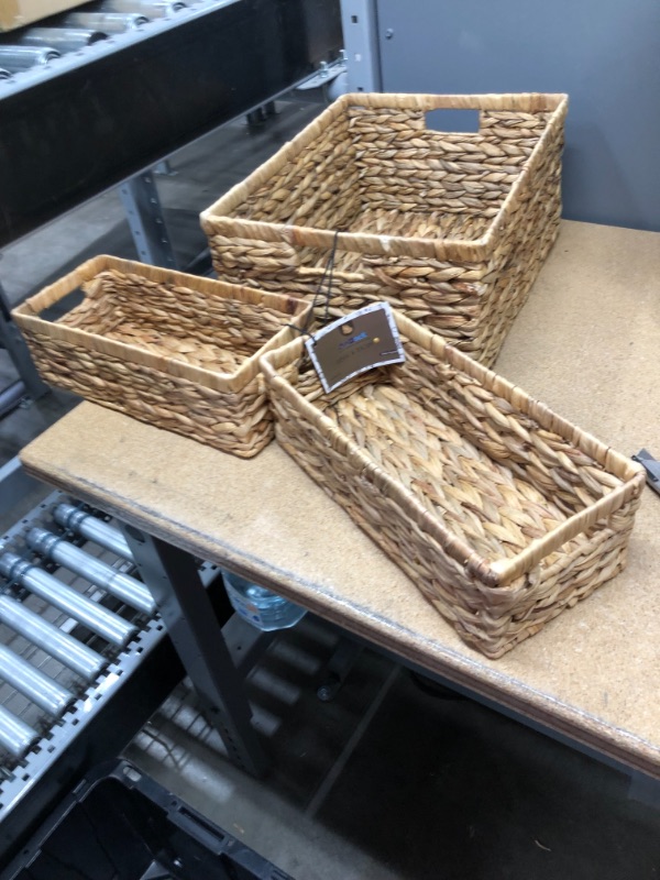 Photo 2 of AnDocK Hand-Woven Wicker Baskets, 2 Pack Water Hyacinth Woven Toilet Paper Storage Basket for Toilet Tank Top and 1 Pack Bathroom Storage Organizer Basket for Storing Bath Towel, Bathrobes, Blankets.
