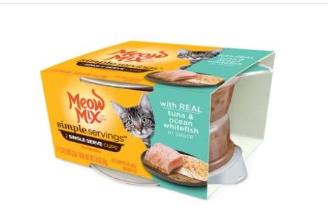 Photo 1 of ***NON-REFUNDABLE**
BEST BY 5/14/23
Meow Mix Simple Servings Wet Cat Food with Real Tuna and Ocean Whitefish in Sauce, 2.6-Ounce, Pack of 24 (Packaging May Vary)