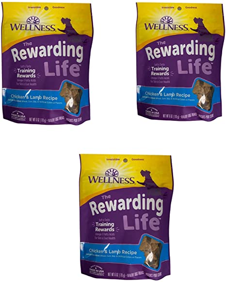 Photo 1 of **EXPIRES JULY25/2022** Wellness 3 Pack of Soft Wellbites Grain-Free Dog Treats, 6 Ounces Each, Chicken & Lamb Recipe
