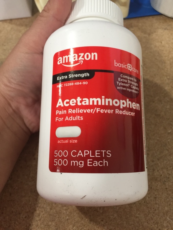 Photo 3 of **EXPIRES DEC2022**Amazon Basic Care Extra Strength Pain Relief, Acetaminophen Caplets, 500 mg, 500 Count (Pack of 1)
