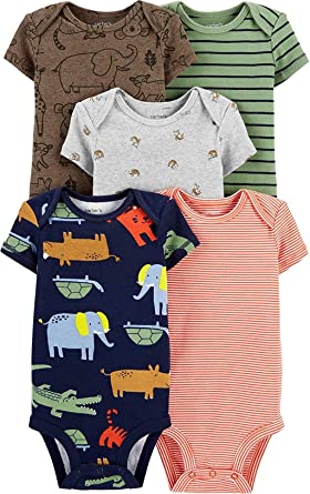 Photo 1 of Carter's Baby Boys 5-Pack Original Short Sleeve Bodysuits (Safari) (Newborn)
