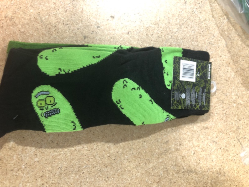 Photo 3 of 2 Pairs Rick and Morty Pickle Rick Adult Crew Socks, Green/Black 6-12