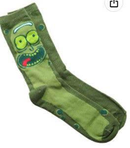 Photo 1 of 2 Pairs Rick and Morty Pickle Rick Adult Crew Socks, Green/Black 6-12