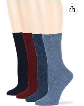 Photo 1 of 7BigStars Women's Cotton Dress Socks - 4 Pack L/M - Solid Assorted Crew Calf Black Brown Blue Grey Beige Size 8-12