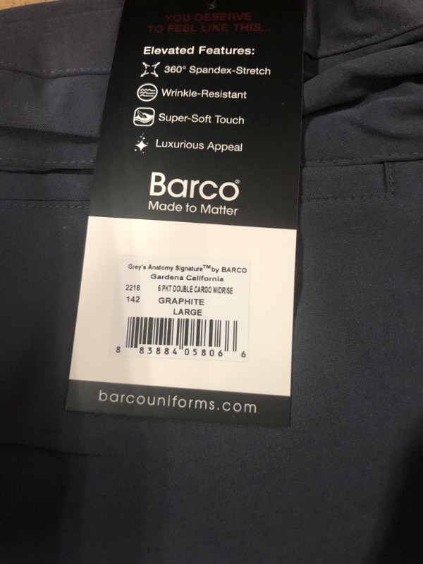 Photo 2 of BARCO Grey's Anatomy Women's Mia Pant, Easy Care Medical Scrub Pants w/ 6 Pockets & Elastic Drawcord Waistband Large Graphite 