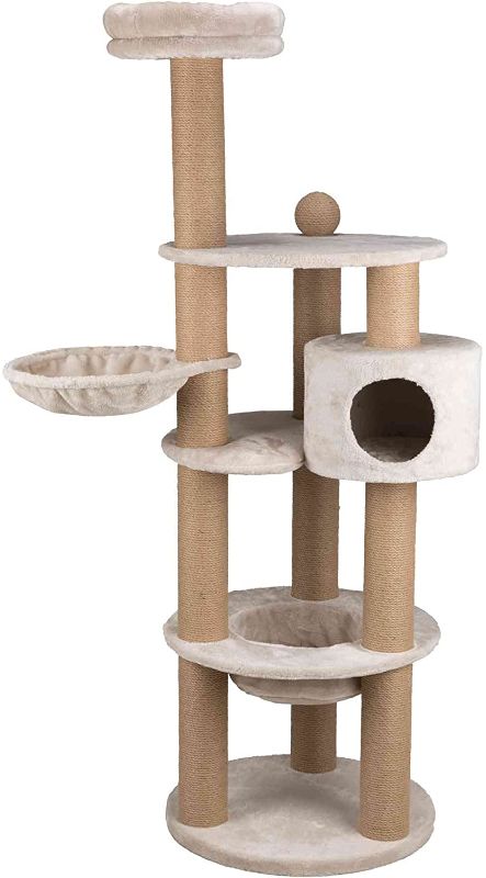 Photo 1 of **THIS IS BOX 2 OF 2 ONLY** TRIXIE 44429 Nigella Cat Tree, Beige. PARTS ONLY HAS ONE POLE, ROUND CAT HOUSE AND BALL.