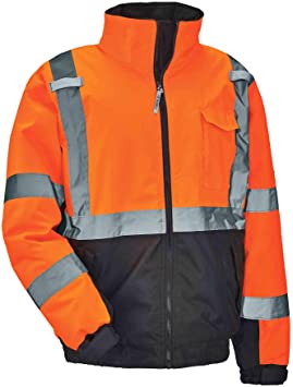 Photo 1 of High Visibility Reflective Winter Bomber Jacket, Black Bottom, ANSI Compliant, Ergodyne GloWear 8377 M
