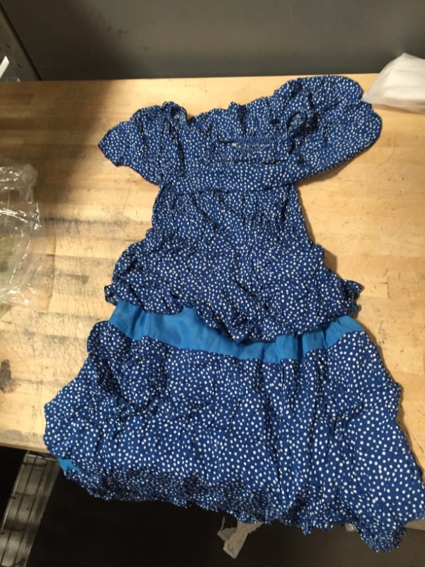 Photo 1 of Blue and white polka dot off shoulder dress SMALL.