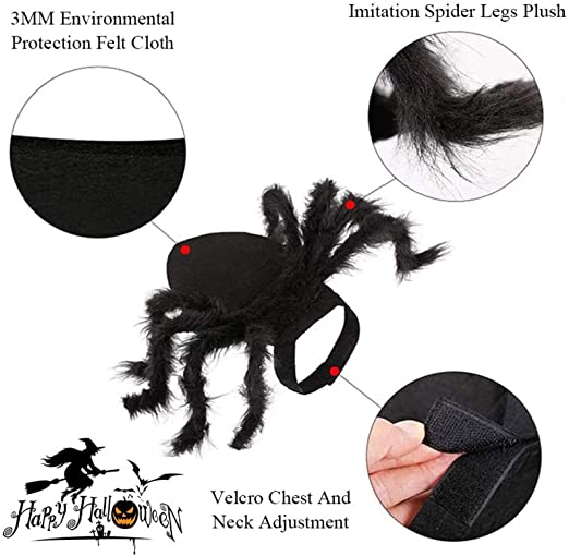 Photo 1 of Halloween Spider Costume for Dog Cat, Halloween Pet Costume Halloween Decorations, Spider Decor Halloween Party Supply, Spider Cosplay Costumes with Adjustable Velcro for Small Dogs and Cats