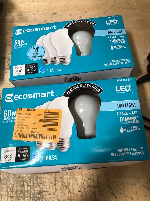 Photo 2 of 60-Watt Equivalent A19 Dimmable Energy Star Frosted Filament LED Light Bulb Daylight (4-Pack) - SET OF 2