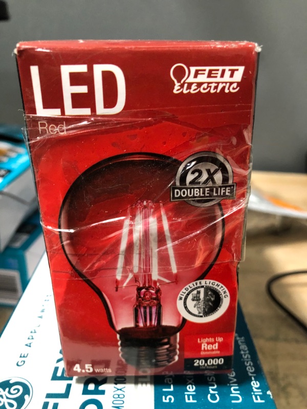 Photo 2 of 25-Watt Equivalent A19 Medium E26 Base Dimmable Filament LED Light Bulb Red Colored Clear Glass (1-Bulb)
SET OF 6