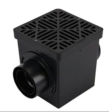 Photo 1 of 9 in. x 9 in. Plastic Square Drainage Catch Basin in Black, 2 Opening Kit
