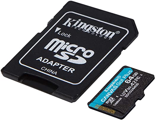 Photo 1 of Kingston 64GB microSDXC Canvas Go Plus 170MB/s Read UHS-I, C10, U3, V30, A2/A1 Memory Card + Adapter (SDCG3/64GB)
