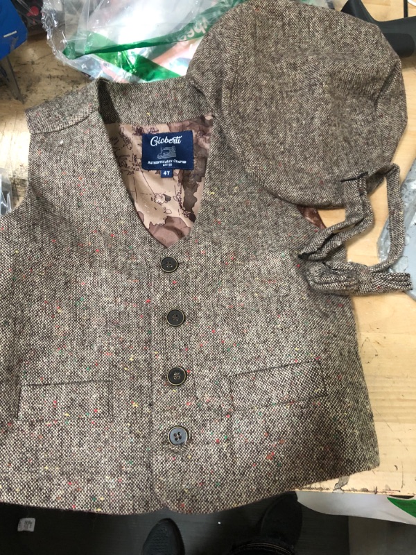 Photo 3 of Gioberti Kids and Boys 3pc Tweed Vest with Matching Cap and Bow Tie
