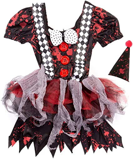 Photo 1 of Crazy Clown Halloween Costume - Creepy Circus Girl Dress for Women- SMALL