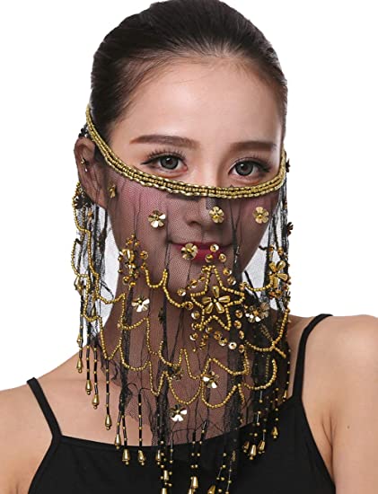 Photo 1 of ** SETS OF 3**
GREEN WOMEN BELLY DANCE FACE VEIL BLACK