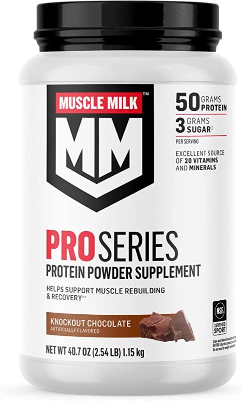 Photo 1 of ** EXP:AUG 25 23**  *** NON-REFUNDABLE**  ** SOLD AS IS**
Muscle Milk Pro Series Protein Powder Supplement, Knockout Chocolate, 2.54 Pound, 14 Servings, 50g Protein, 3g Sugar, 20 Vitamins & Minerals, NSF Certified for Sport, Packaging May Vary
