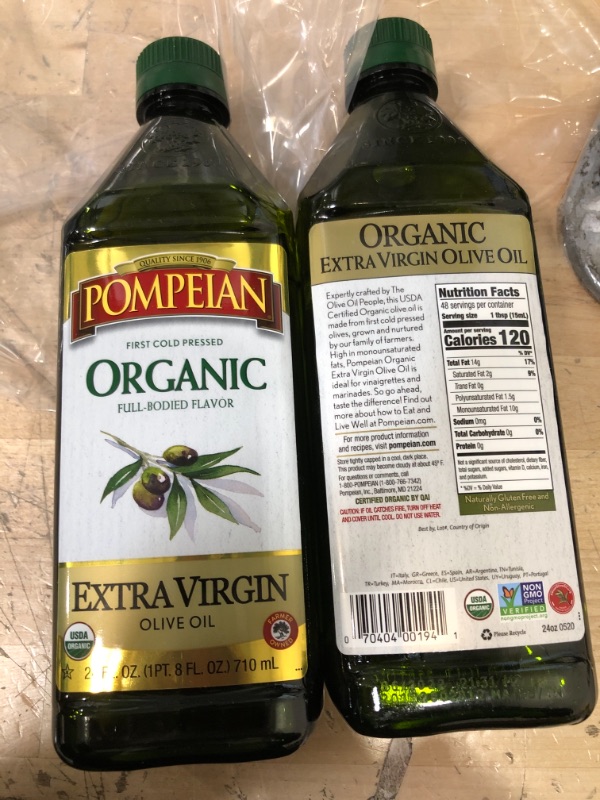 Photo 2 of ** EXP:06/2022**  ** NON-REFUNDABLE**  ** SOLD AS IS**  *** SETS OF 2**
Pompeian USDA Organic Robust Extra Virgin Olive Oil, First Cold Pressed, Full-Bodied Flavor, Perfect for Salad Dressings & Marinades, 24 FL. OZ.
