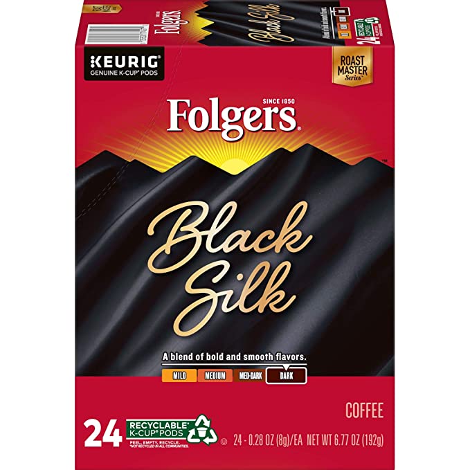 Photo 1 of ** EXP:09 FEB 2022**  *** NON-REFUNDABLE**  ** SOLD AS IS**
Folgers Black Silk Dark Roast Coffee, Keurig K-Cup Pods,24 Count (Pack of 4)
