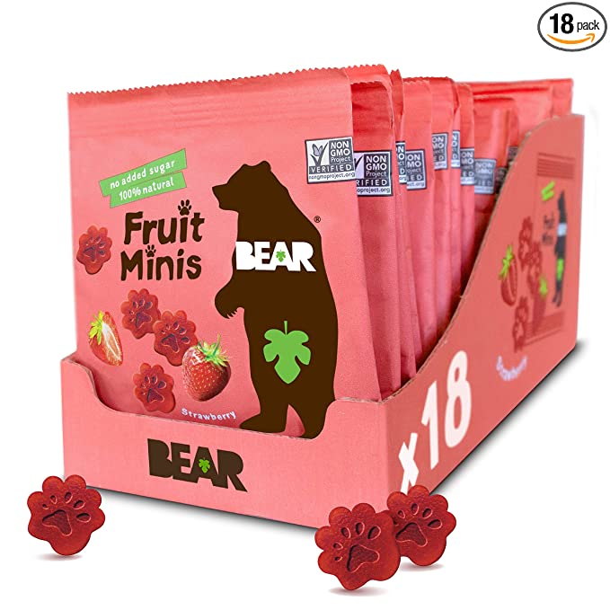 Photo 1 of ** EXP: 05 DEC 2022**  *** NON-REFUNDABLE**  ** SOLD AS IS**
BEAR Real Fruit Snack Minis, Strawberry – (Pack of 18) – Bite Sized Snacks for Kids, Gluten Free, Vegan, Non GMO, 0.7 Oz
