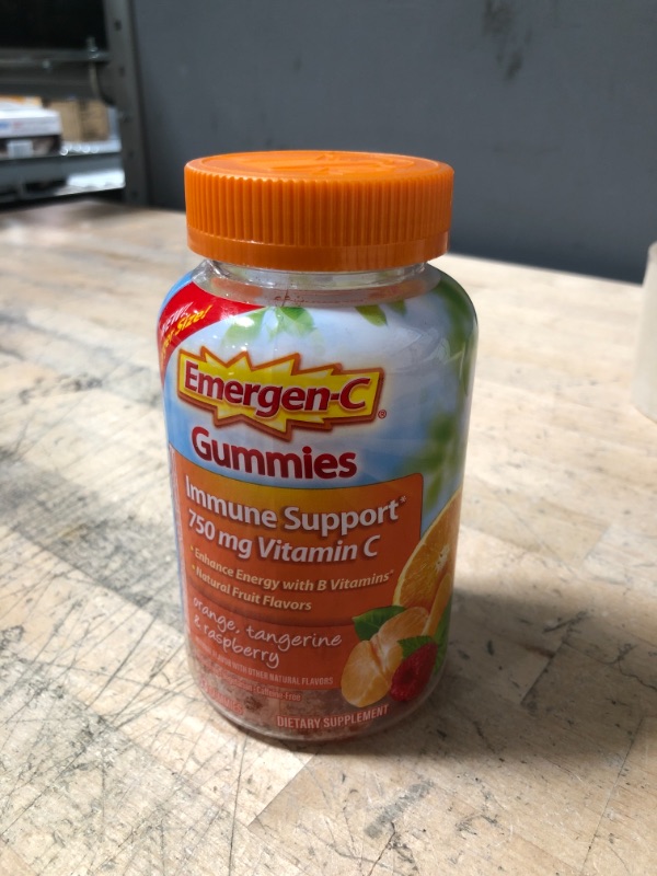 Photo 2 of ** EXP:04/2023***    **  NON-REFUNDABLE**  ** SOLD AS IS**
Emergen-C 750mg Vitamin C Gummies for Adults, Immune Support Gummies with B Vitamins, Gluten Free, Orange, Tangerine and Raspberry Flavors - 63 Count
