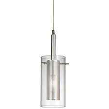 Photo 1 of **DISPLAY UNIT ONLY** Alworth 1-Light Chrome Pendant with Cylinder Inner Mesh Shade and Outer Clear Glass Shade
