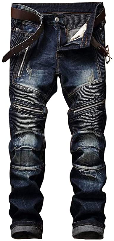 Photo 1 of AITITIA Men's Biker Zipper Deco Washed Straight Fit Jeans (SIZE 34)
