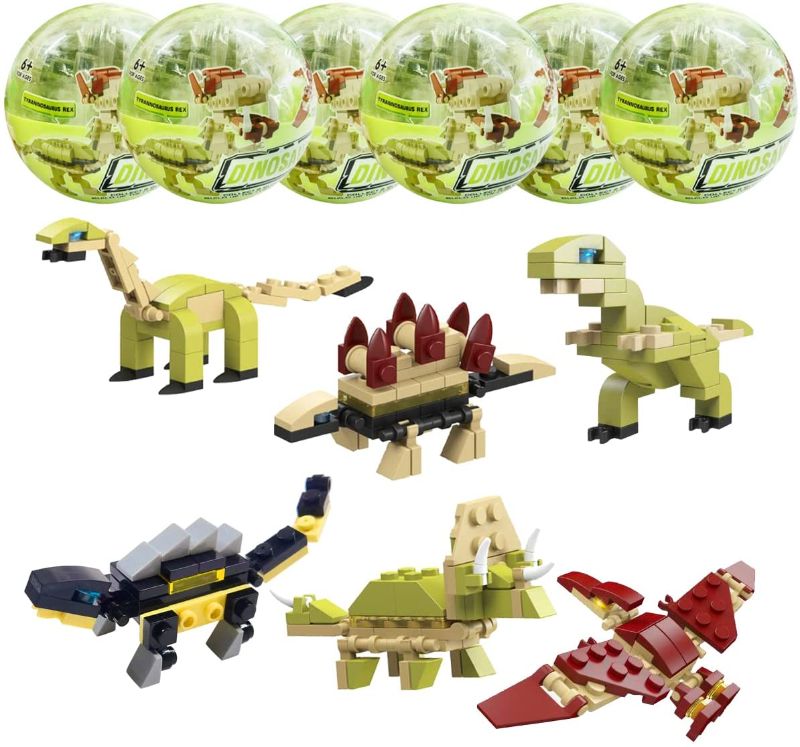 Photo 1 of 6 Pack Jumbo Eggs with Dinosour Building Blocks Creative Game Toy for Kids Easter Party Favors,Easter Basket Stuffers (Easter) 2 pack 