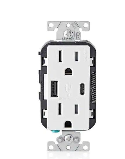 Photo 1 of 
Leviton
15 Amp Decora Tamper-Resistant Duplex Outlet with Type A and C USB Charger, White (2-Pack)