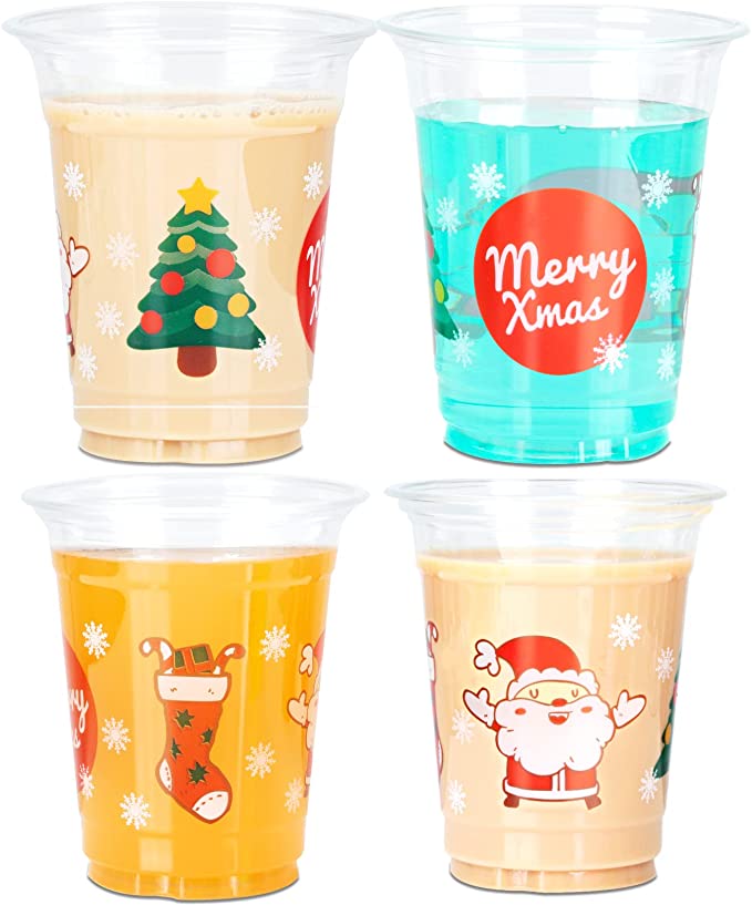 Photo 1 of 12 oz Merry Christmas Party Cups (30 count) – Merry Christmas Disposable Clear Plastic Cups for Christmas Party Decoration, Party Supply Drinkware for Beer/Beverage/Ice Cream/Snacks
