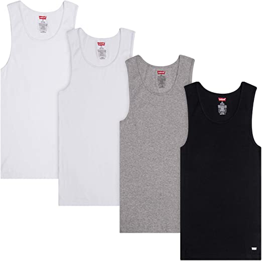 Photo 1 of Levi's Tank Tops for Men - 4 Pack Classic Ribbed Cotton Mens Undershirts (White/Grey/Black L)