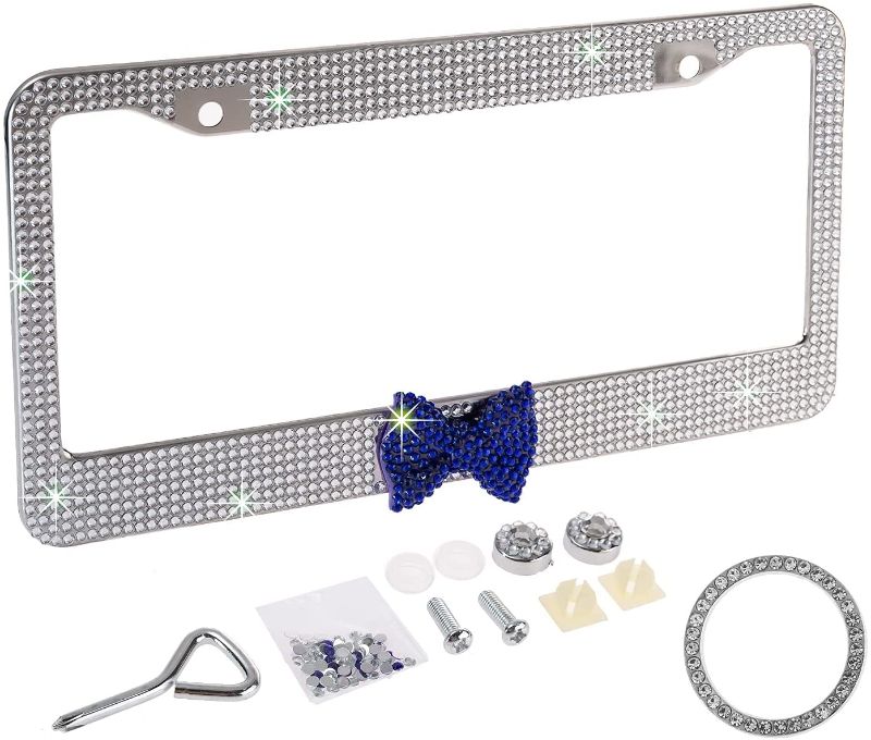 Photo 1 of ** SETS OF 3**
Fashion Handmade Clear Frame W/Royal Blue Bowknot Bling Crystal License Plate Frame,Gift Rhinestone License Plate Holder Cover for Car/SUV/Truck(1 Frame)

