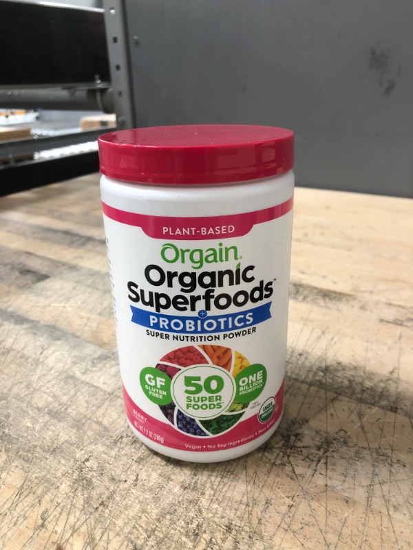 Photo 2 of ** EXP: 02/25/24***  ** NON-REFUNDABLE***   *** SOLD AS IS***
Orgain Organic Green Superfoods Powder, Berry - Antioxidants, 1 Billion Probiotics, Vegan, Dairy Free, Gluten Free, Kosher, Non-GMO, 0.62 Pound (Packaging May Vary)
