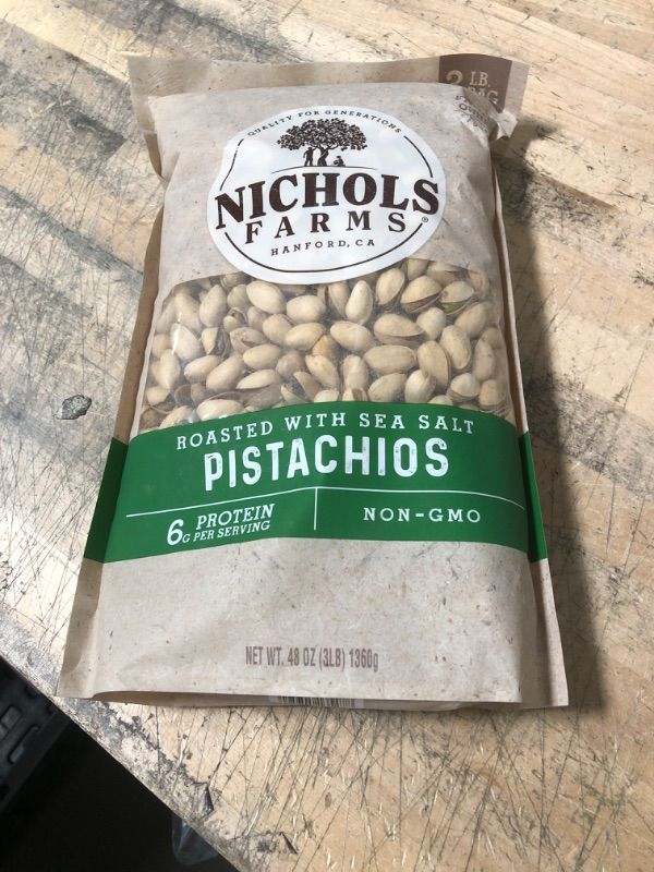 Photo 2 of ** EXP: 05/26/2022***   *** NON-REFUNDABLE***   *** SOLD AS IS***
Nichols Farms Non-GMO 3LB Inshell Pistachios Roasted with Sea Salt (48oz) (Roasted with Sea Salt, 48oz)
