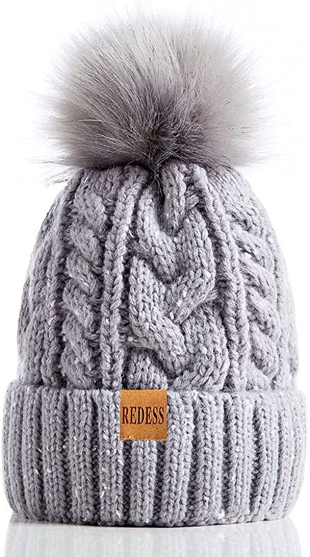 Photo 1 of ** SETS OF 2**
REDESS Women Winter Pompom Beanie Hat with Warm Fleece Lined, Thick Slouchy Snow Knit Skull Ski Cap
