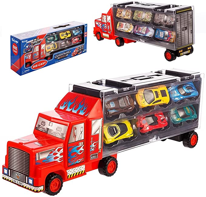 Photo 1 of THISMY Car Toys Die Cast Carrier Truck Vehicles Toy for 3-12 Years Old Boy Girl Toy Gift(Includes 6 Alloy Cars,3 Animal Cars,3 Number Cars and Traffic Accessories)
