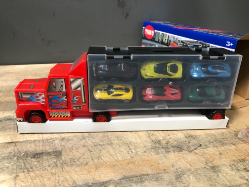 Photo 3 of THISMY Car Toys Die Cast Carrier Truck Vehicles Toy for 3-12 Years Old Boy Girl Toy Gift(Includes 6 Alloy Cars,3 Animal Cars,3 Number Cars and Traffic Accessories)
