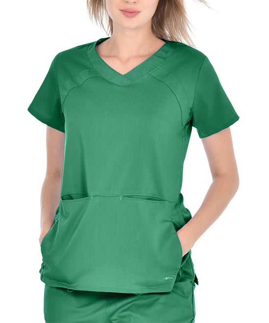 Photo 1 of Marilyn Monroe by Medichic Women's Scrubs Tops Hunter - Hunter Four-Pocket Hidden-Zip V-Neck Scrub Top-XL
