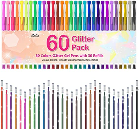 Photo 1 of ** SETS OF 2**
Glitter Gel Pens, Lelix 60 Pack Glitter Gel Pen Set, 30 Glitter Colors with 30 Refills for Kids Adult Coloring Books, Drawing, Doodling, Crafting, Journaling, Scrapbooking
