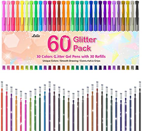 Photo 1 of ** SETS OF 2**
Glitter Gel Pens, Lelix 60 Pack Glitter Gel Pen Set, 30 Glitter Colors with 30 Refills for Kids Adult Coloring Books, Drawing, Doodling, Crafting, Journaling, Scrapbooking