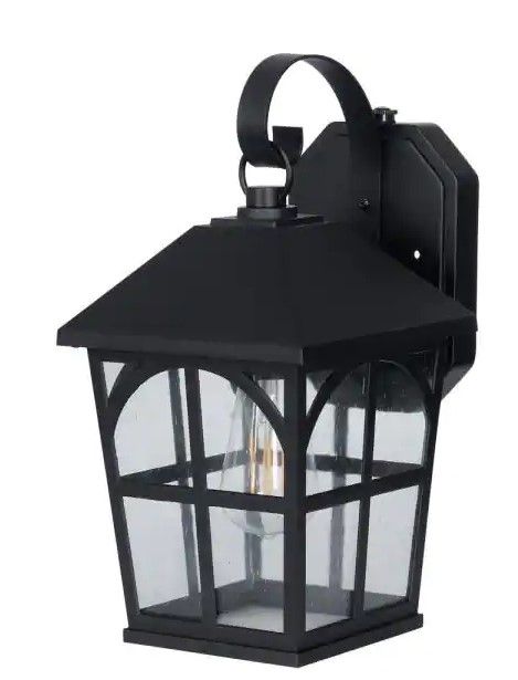 Photo 1 of 1-Light Black Integrated LED Outdoor Square Wall Lantern Sconce with Dusk to Dawn Sensor
