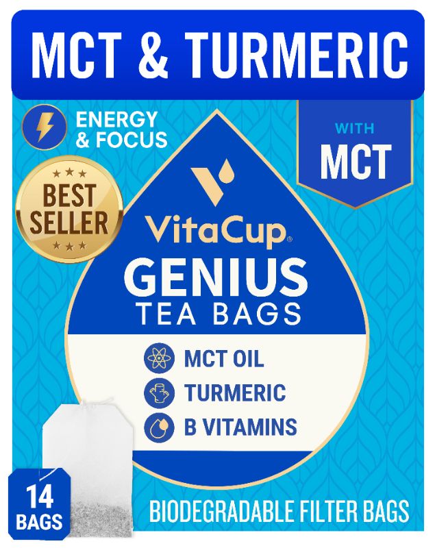 Photo 1 of ** EXP:02/27/2022**  ** NON-REFUNDABLE**  *** SOLD AS IS**   ** SETS OF 3**
VitaCup Genius Chai Keto Tea Bags with MCT Oil, Turmeric, & Vitamins B1, B5, B6, B9, B12, D3 for Energy and Focus in Sealed Single Serve Tea Sachet Bag, 14 CT
