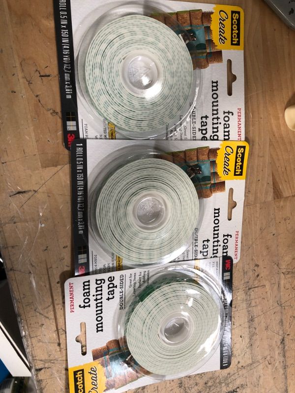 Photo 1 of ** SETS OF 3**
Scotch Foam Mounting Tape, 1/2-in x 150-in, White, 1-Roll
Size:
1/2"x150"
Style:
Foam Mounting Tape