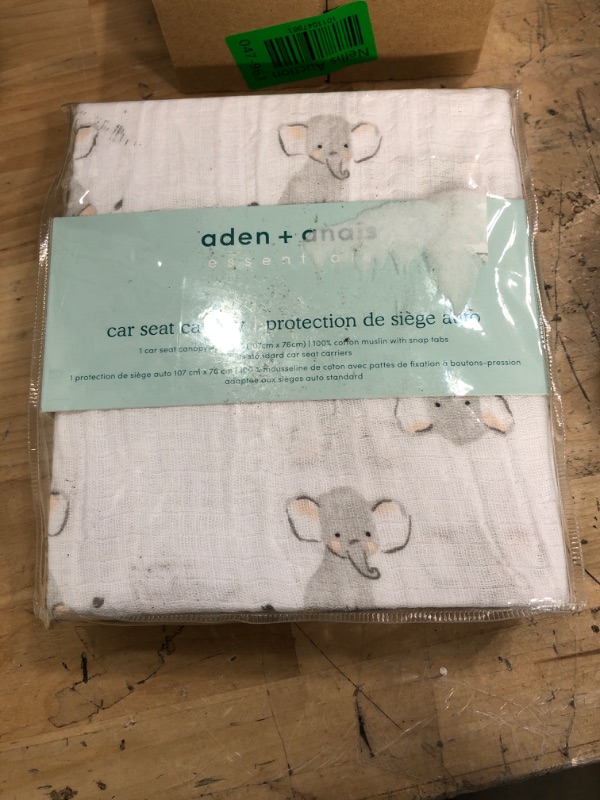 Photo 2 of aden + anais Essentials Car Seat Canopy Cover, 100% Cotton Muslin, Lightweight and Breathable, Safari Babes- Elephant
