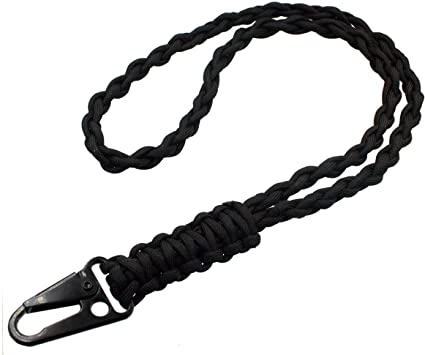 Photo 1 of  2 PCS Exoticdream Military Grade Heavy Duty Paracord Lanyard Necklace Keychain Whistles Wrist Strap Parachute Rope Badge Cellphone Waterproof Holder Metal HK Clip Hook Outdoor Survival Men (Black)
