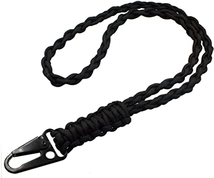 Photo 1 of  2 PCS Exoticdream Military Grade Heavy Duty Paracord Lanyard Necklace Keychain Whistles Wrist Strap Parachute Rope Badge Cellphone Waterproof Holder Metal HK Clip Hook Outdoor Survival Men (Black)